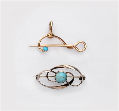 Lot 282 - A Turquoise Set Pin, by Murrle Bennet, of treble clef form, and A Turquoise Paste Set Brooch,...