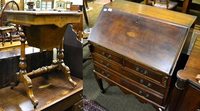 Lot 1513 - Early 20th century mahogany bureau on stand with an attractive fitted interior; and a Victorian...