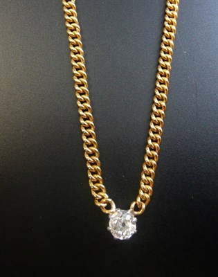 Lot 285 - A Diamond Necklace, an old cut diamond held in a white claw setting on a curb link chain,...
