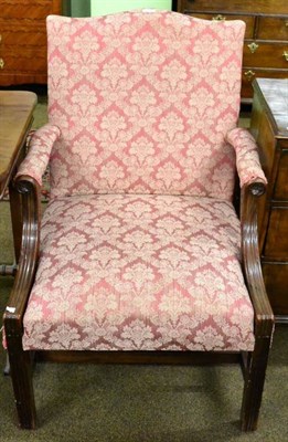 Lot 1536 - A late George III mahogany Gainsborough style library armchair, early 19th century, recovered...