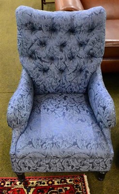 Lot 1543 - Late Victorian blue upholstered and button back armchair