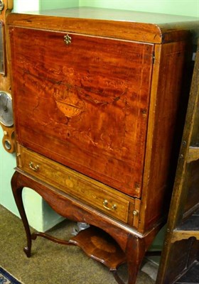 Lot 1601 - An Edwardian mahogany, satinwood banded and marquetry inlaid writing cabinet on stand, early...