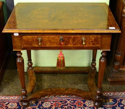 Lot 1611 - A walnut and boxwood strung side table, in William & Mary style, the quarter-veneered top above...