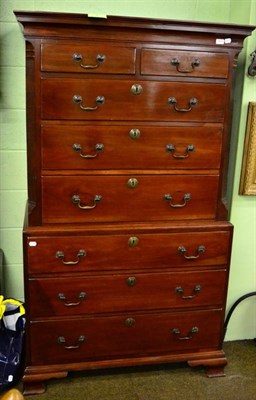 Lot 1620 - George III mahogany chest on chest with fluted and canted stiles