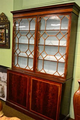 Lot 1625 - Late George III mahogany and satinwood banded glazed bookcase