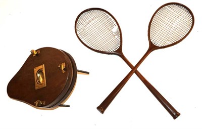 Lot 3002 - A Pair of Victorian Badminton Racquets, together with a Mahogany Badminton Racquet Press by...