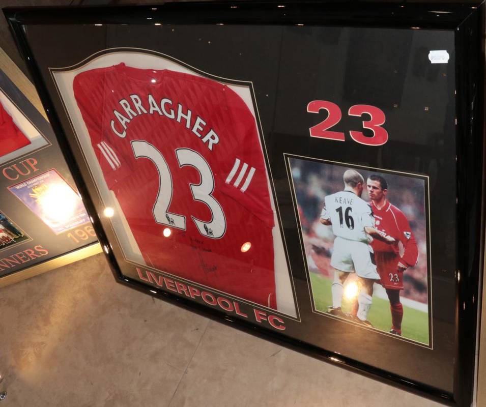 Lot 3024 - Liverpool FC No.23 Signed Football Shirt signed 'To Mark Best Wishes Jamie Carragher' framed...