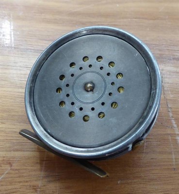 Lot 3047 - A Hardy 3 3/8'' Alloy 'Perfect' Fly Reel, with slim ivorine handle, smooth brass foot, with line