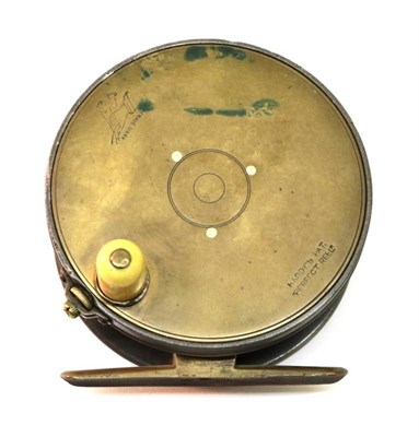 Lot 3049 - A Hardy 4'' Brass Faced 'Perfect' Salmon Fly Reel, with rod in hand trademark, fat ivorine...