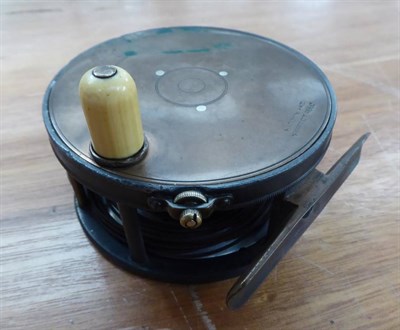 Lot 3049 - A Hardy 4'' Brass Faced 'Perfect' Salmon Fly Reel, with rod in hand trademark, fat ivorine...