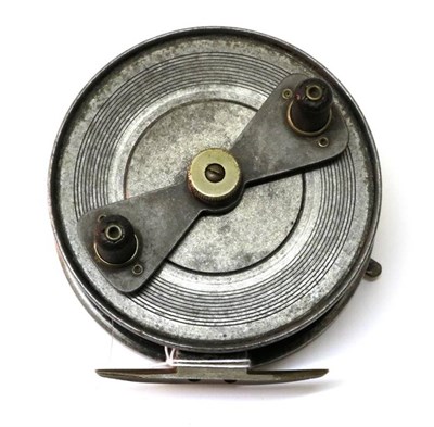 Lot 3065 - An Unusual Allcock's 4 3/4'' Alloy Centrepin Reel, with stag trademark, twin black handles,...