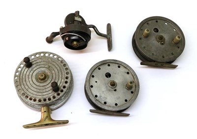 Lot 3072 - Four Fishing Reels, comprising two J.B.Walker 'Perfection Flick-Em' centrepin reels, an alloy...
