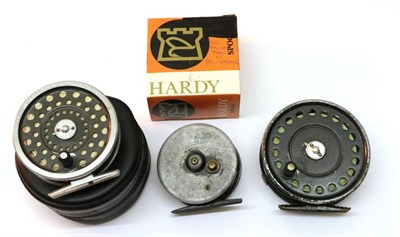 Lot 3089 - Three Alloy Fly Fishing Reels - Hardy 3 7/8'' 'St.John', Hardy 'Marquis # 7 in zip case and Allcock