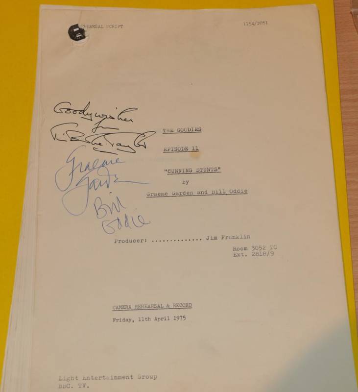 Lot 3101 - Autographed Goodies Script ''Cunning Stunts'' signed on front 'Goody Wishes Tim Brook-Taylor,...