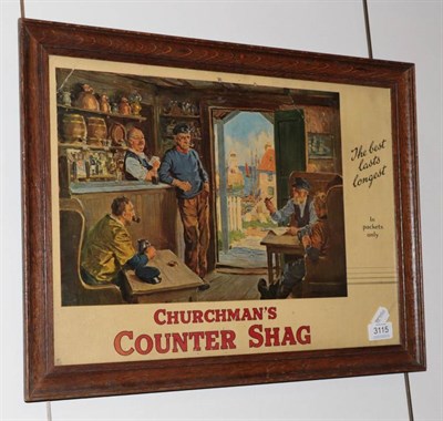 Lot 3115 - Churchman's Counter Shag Advertising Card 'The best lasts longer' depicting boatmen in a bar...