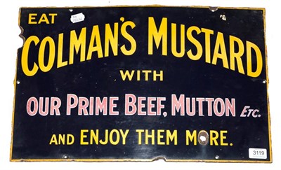 Lot 3119 - Colman's Mustard Enamel Advertising Sign 'Eat ... with our prime beef, mutton etc. and enjoy...