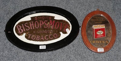 Lot 3122 - Craven A Cigarettes Oval Mirror 6 1/2x9 1/2'', 17x24cm together with Smoke Bishops Move Tobacco...