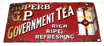 Lot 3128 - G P Covernment Tea Enamel Advertising Sign 'Superb ... rich, ripe, refreshing' white/black...