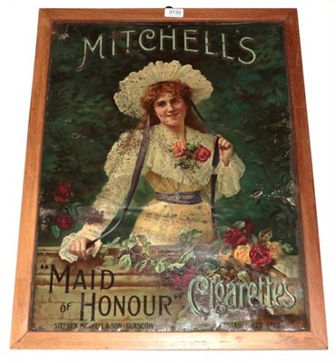 Lot 3132 - Mitchell's Cigarettes Enamel Advertising Sign 'Maid of Honour' pale blue lettering on full...