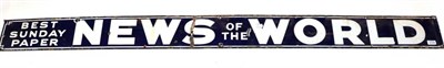 Lot 3134 - News Of The World Enamel Advertising Sign 'Best Sunday Paper' white lettering on cobalt blue ground