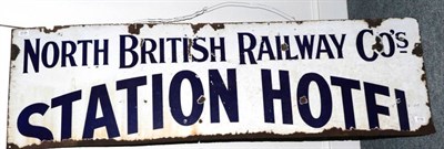 Lot 3135 - North British Railways Station Hotel Enamel Sign cobalt blue lettering on white ground 60x18'',...