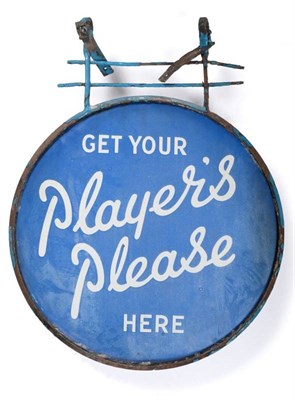 Lot 3139 - Player's Please Enamel Advertising Sign 'Get your ... here' white lettering on blue ground,...