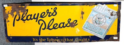 Lot 3140 - Player's Please Enamel Sign 'It's the Tobacco that counts' cobalt blue lettering on yellow...