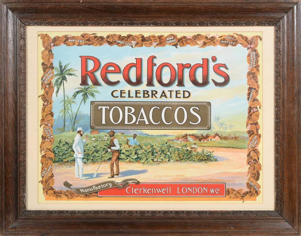 Lot 3142 - Redfords Celebrated Tobacco Advertising Poster 'Manufactory Clerkenwell, London' depicting...