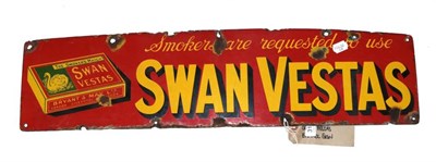 Lot 3146 - Swan Vestas Enamel Advertising Sign 'Smokers are requested to use' yellow lettering on red...