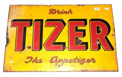 Lot 3147 - Tizer Enamel Advertising Sign 'Drink ... The Appertizer' red/black lettering on yellow ground...