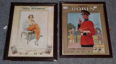 Lot 3149 - Two Cigarette Advertising Cards (i) Ogden's Robin (ii) Wills's Woodbines each approx. 15x19'',...