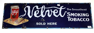 Lot 3151 - Velvet Enamel Advertising Sign 'The smoothest smoking tobacco sold here' white lettering on...