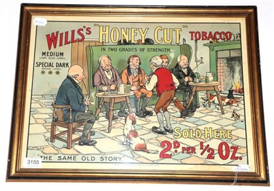 Lot 3155 - Wills's Honey Cut Tobacco Advertising Card depicting 6 men with cats and dogs in a bar...