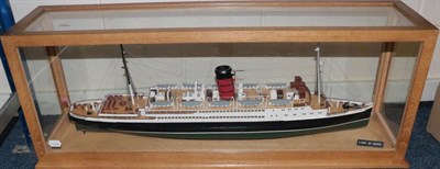 Lot 3159 - Lady Of Mann Steamship Model in case with blueprints 1'' to 12' 30'', 76cm long