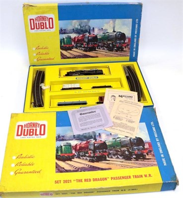 Lot 3175 - Hornby Dublo 2-Rail Two Sets, 2021 The Red Dragon with Cardiff Castle locomotive (some damp...