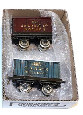 Lot 3221 - Hornby O Gauge Private Owners Vans Carr's Biscuits and Jacob & Co. Biscuits (both F)