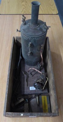 Lot 3245 - Stationary Steam Engine with large vertical boiler 17'',43cm high on metal base, with parts of cast