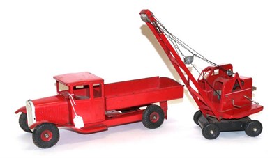 Lot 3252 - Triang Two Pressed Steel Vehicles (i) Tipper (ii) Jones KL mobile crane (both G-F) (2)