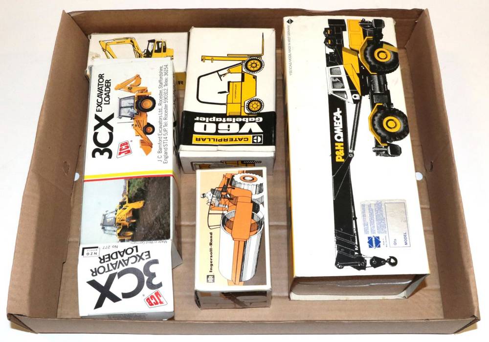 Lot 3303 - Various Plant Diecast Conrad Omega Rough Terrain Crane, NZG Ingersoll-Rand Roller, JCB 3CX...