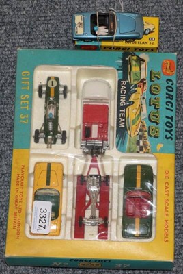 Lot 3327 - Corgi Gift Set No.37 Lotus Racing Team (E box G) together with 318 Lotus Elan S2 (E box G-E) (2)