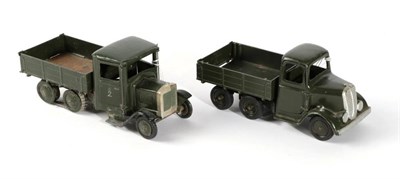 Lot 3369 - Britains Army Tipping Lorries (i) square nose with replacement caterpillar tracks (ii) round...