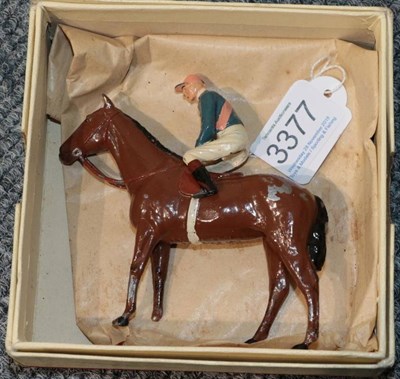 Lot 3377 - Britains Racing Colours Lord Astor blue with pink sash silks, pink cap on bay (G-F box G)