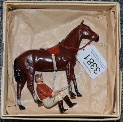 Lot 3381 - Britains Racing Colours M M Bussac orange silks, grey cap on bay (G box G-F)