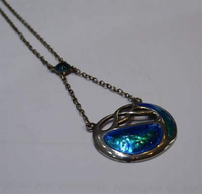 Lot 2003 - An Art Nouveau Silver and Enamel Necklace by Charles Horner, of knot motif filled with blue...