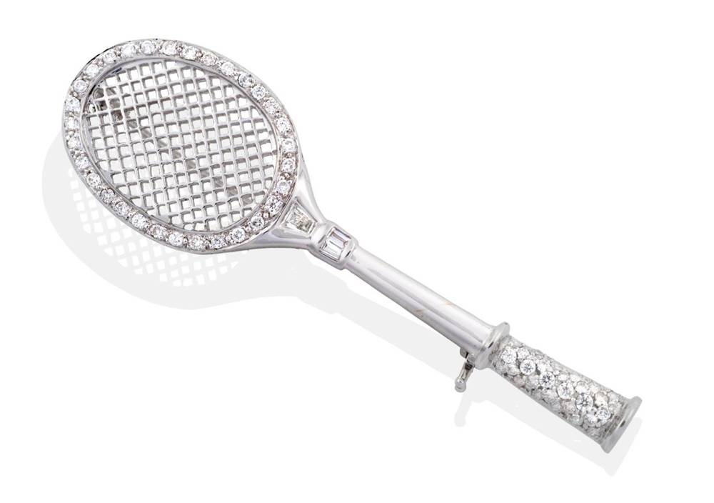Lot 2029 - A Novelty Diamond Tennis Racket Brooch,