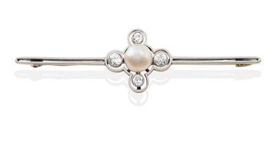 Lot 2032 - A Circa 1915 Natural Pearl and Diamond Brooch, a central pearl within a border of four grain...