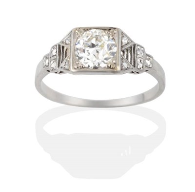 Lot 2036 - An Early Twentieth Century Solitaire Diamond Ring, an old cut diamond in a square setting, to...