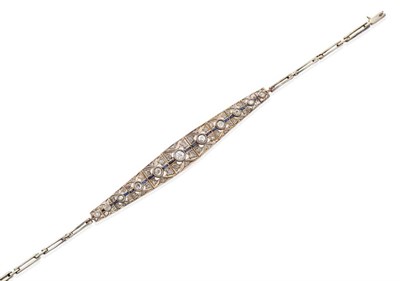 Lot 2064 - An Art Deco Sapphire and Diamond Bracelet, of graduated links each set with an old cut diamond...