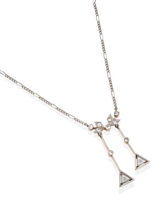 Lot 2068 - An Early Twentieth Century Diamond Negligee Pendant, a bow motif of grain set single-cut...