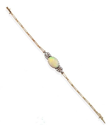 Lot 2093 - An Early Twentieth Century Opal and Diamond Bracelet, an oval opal in a claw setting and spaced...